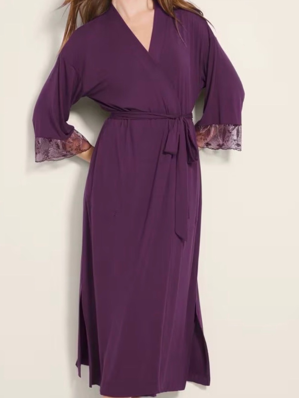 NEW Soma Cool Nights Embroidered Long Robe in Blackberry Wine (Purple) Sz L/XL